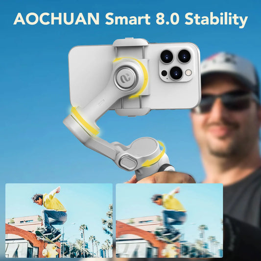 AOCHUAN Smart X2 – 3-Achsen-Smartphone-Gimbal mit ausziehbarem Stativarm und LED-Display.