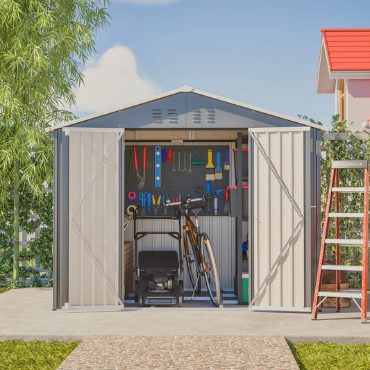 8x6FT Schuppen mit Klapp Tür Metall Wasserdichtigkeit: Ideal zur Aufbewahrung von Gartengeräten und Werkzeugen