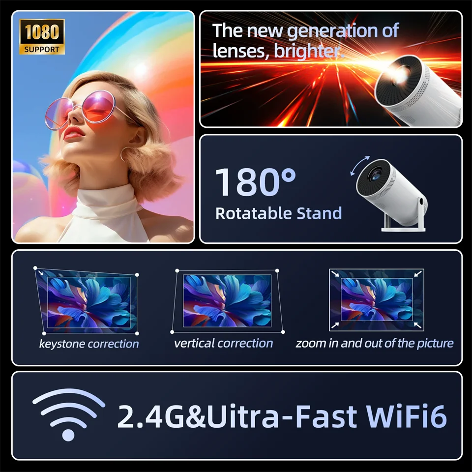 Mini tragbarer Projektor unterstützt 4K 1080P Video Projektor 260ANSI 5G Wifi 180° drehbarer Heimkino-Beamer Smart Outdoor-Projektor