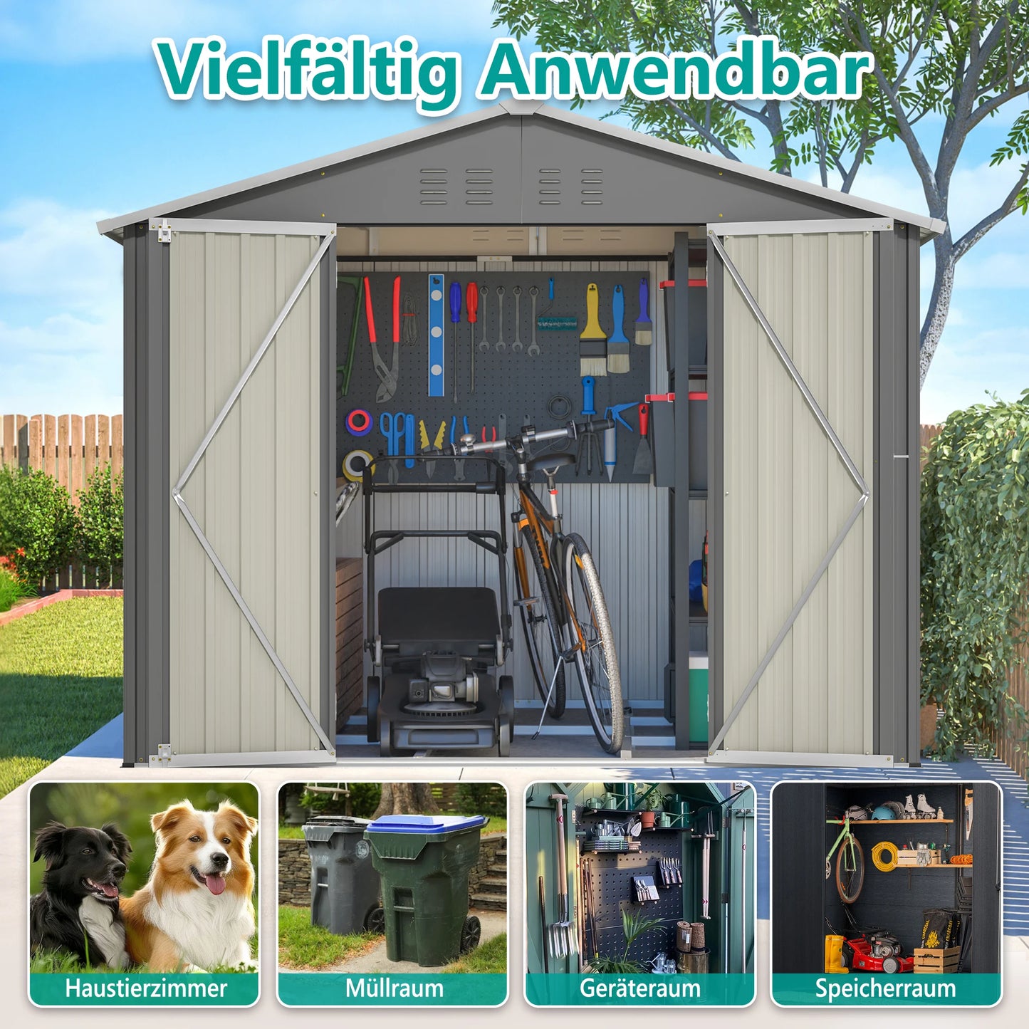 8x6FT Schuppen mit Klapp Tür  Metall  Wasserdichtigkeit: Ideal zur Aufbewahrung von Gartengeräten und Werkzeugen