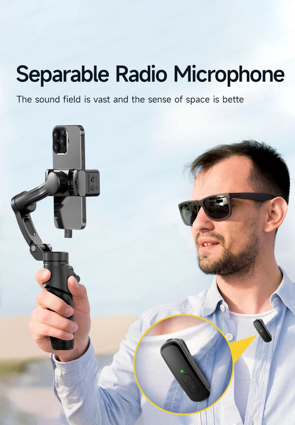 TOKQI M06 KI-Tracking-Gimbal Anti-Schütteln-Stabilisator mit integriertem Teleskopstab und kabellosem Mikrofon für Smartphone-Aufnahmen und Vlogs