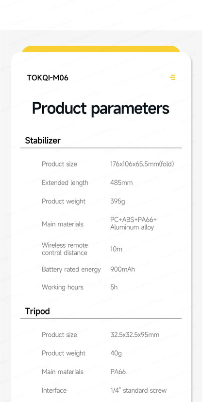 TOKQI M06 KI-Tracking-Gimbal Anti-Schütteln-Stabilisator mit integriertem Teleskopstab und kabellosem Mikrofon für Smartphone-Aufnahmen und Vlogs