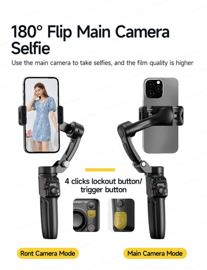 TOKQI M06 KI-Tracking-Gimbal Anti-Schütteln-Stabilisator mit integriertem Teleskopstab und kabellosem Mikrofon für Smartphone-Aufnahmen und Vlogs