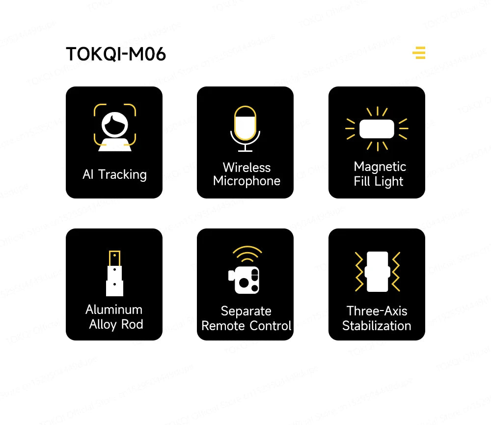 TOKQI M06 KI-Tracking-Gimbal Anti-Schütteln-Stabilisator mit integriertem Teleskopstab und kabellosem Mikrofon für Smartphone-Aufnahmen und Vlogs