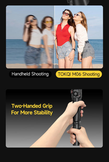TOKQI M06 KI-Tracking-Gimbal Anti-Schütteln-Stabilisator mit integriertem Teleskopstab und kabellosem Mikrofon für Smartphone-Aufnahmen und Vlogs
