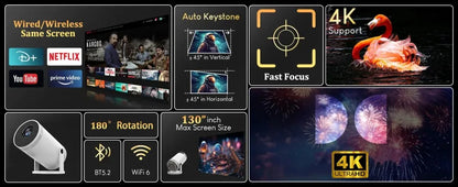 Mini tragbarer Projektor unterstützt 4K 1080P Video Projektor 260ANSI 5G Wifi 180° drehbarer Heimkino-Beamer Smart Outdoor-Projektor