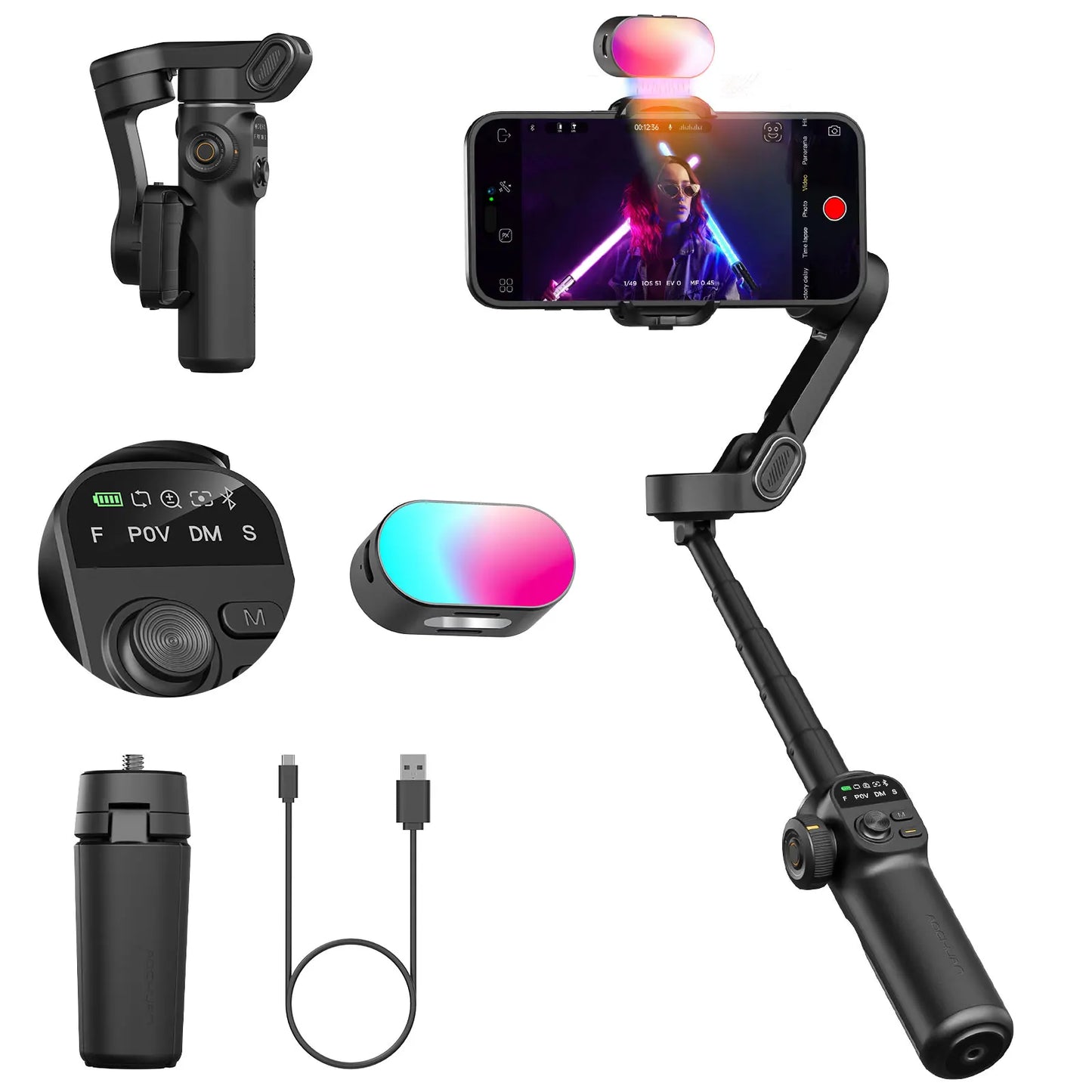 AOCHUAN Smart X2 – 3-Achsen-Smartphone-Gimbal mit ausziehbarem Stativarm und LED-Display.
