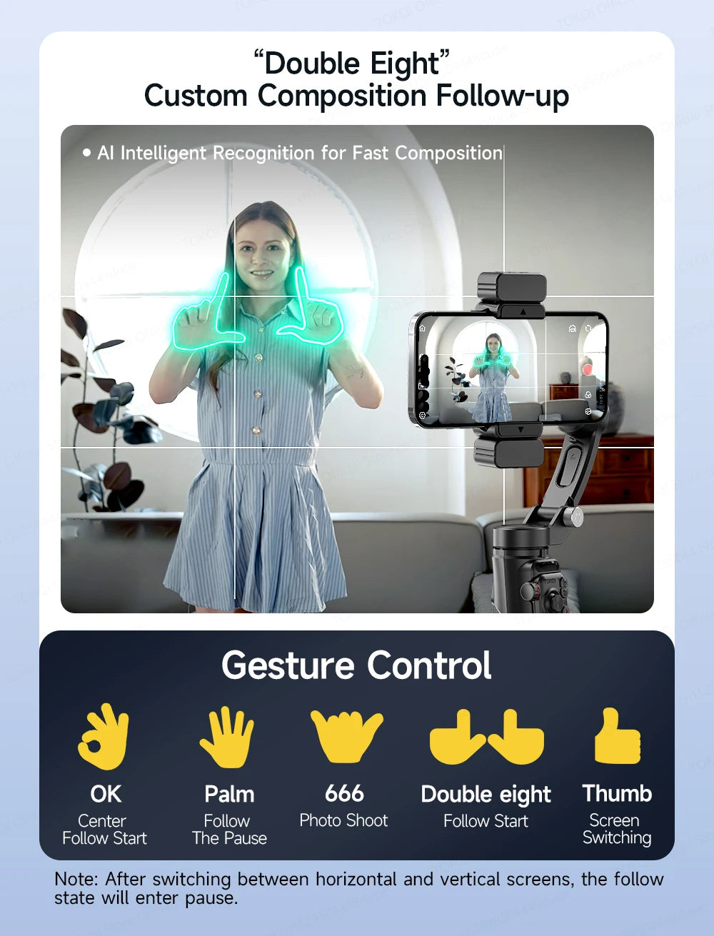TOKQI M06 KI-Tracking-Gimbal Anti-Schütteln-Stabilisator mit integriertem Teleskopstab und kabellosem Mikrofon für Smartphone-Aufnahmen und Vlogs