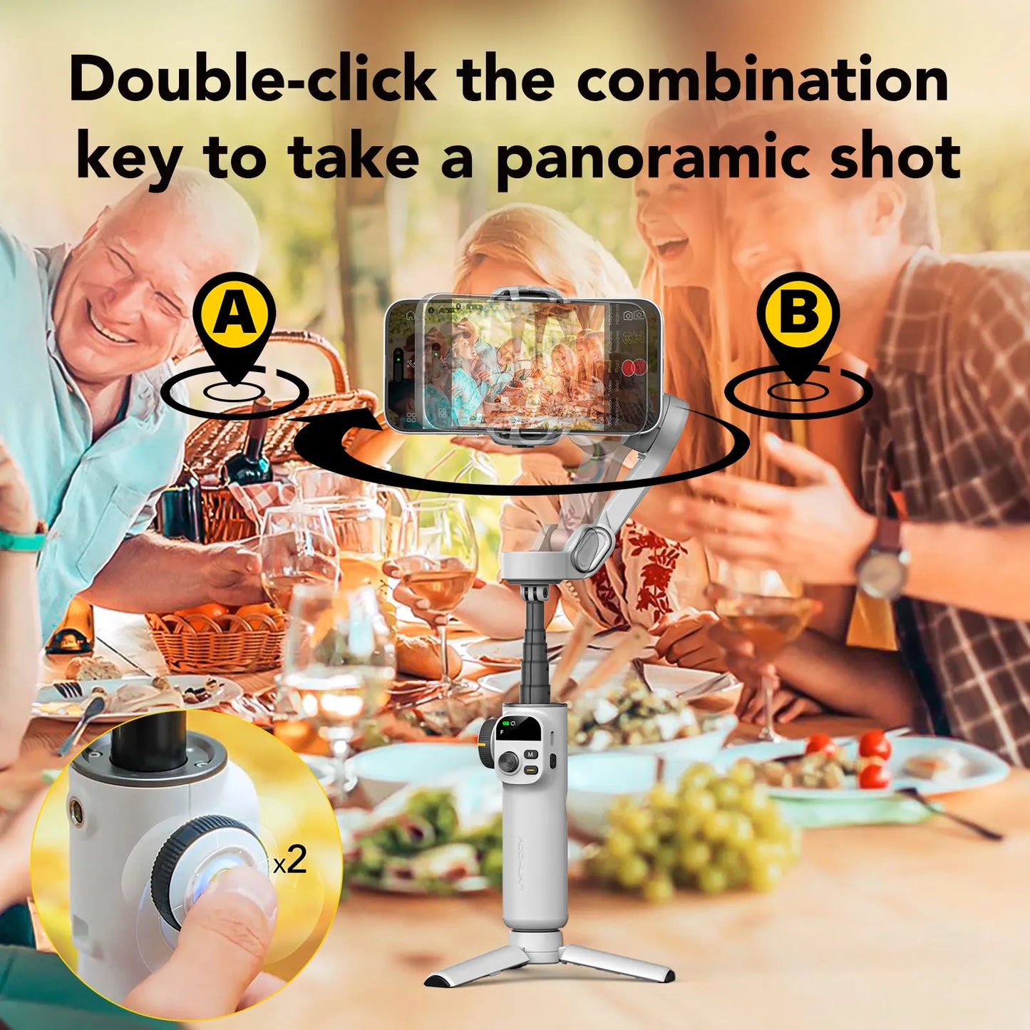 AOCHUAN Smart X2 – 3-Achsen-Smartphone-Gimbal mit ausziehbarem Stativarm und LED-Display.