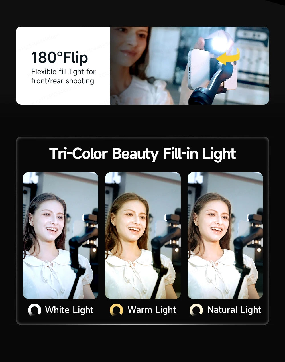 TOKQI M06 KI-Tracking-Gimbal Anti-Schütteln-Stabilisator mit integriertem Teleskopstab und kabellosem Mikrofon für Smartphone-Aufnahmen und Vlogs