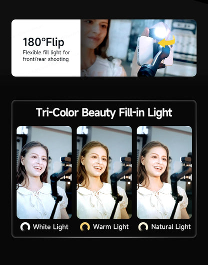 TOKQI M06 KI-Tracking-Gimbal Anti-Schütteln-Stabilisator mit integriertem Teleskopstab und kabellosem Mikrofon für Smartphone-Aufnahmen und Vlogs