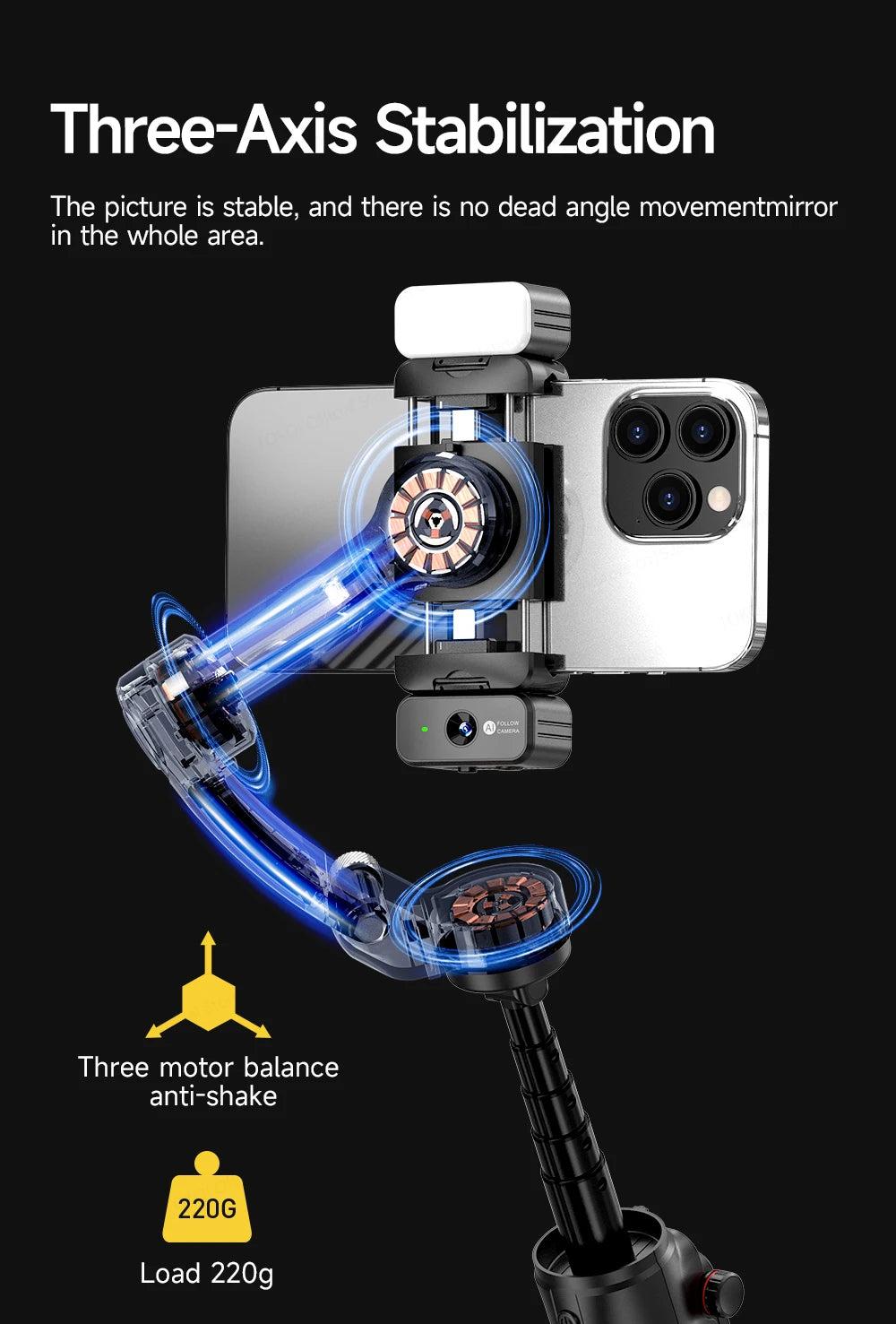 TOKQI M06 KI-Tracking-Gimbal Anti-Schütteln-Stabilisator mit integriertem Teleskopstab und kabellosem Mikrofon für Smartphone-Aufnahmen und Vlogs