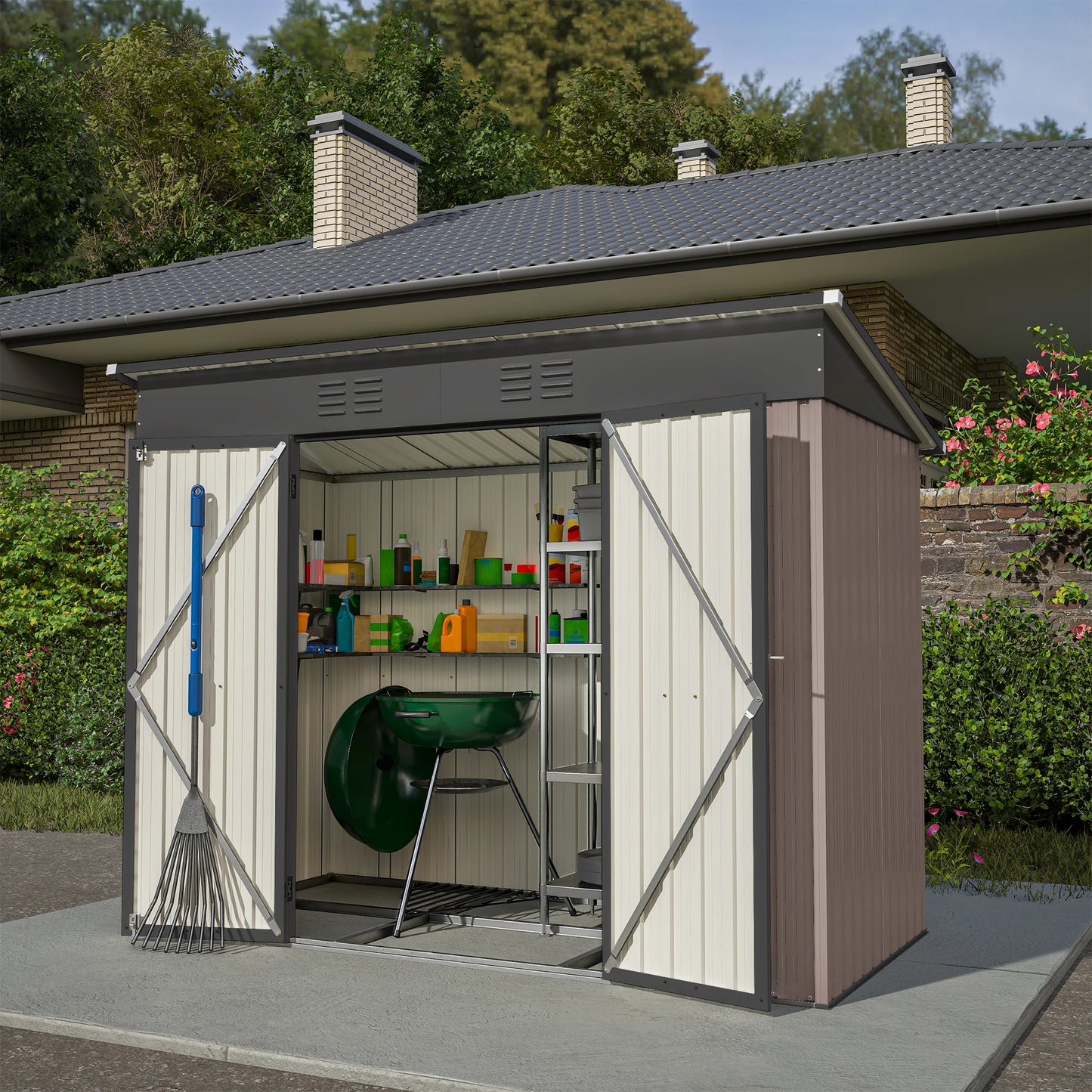 8x6FT Schuppen mit Klapp Tür  Metall  Wasserdichtigkeit: Ideal zur Aufbewahrung von Gartengeräten und Werkzeugen