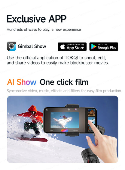 TOKQI M06 KI-Tracking-Gimbal Anti-Schütteln-Stabilisator mit integriertem Teleskopstab und kabellosem Mikrofon für Smartphone-Aufnahmen und Vlogs