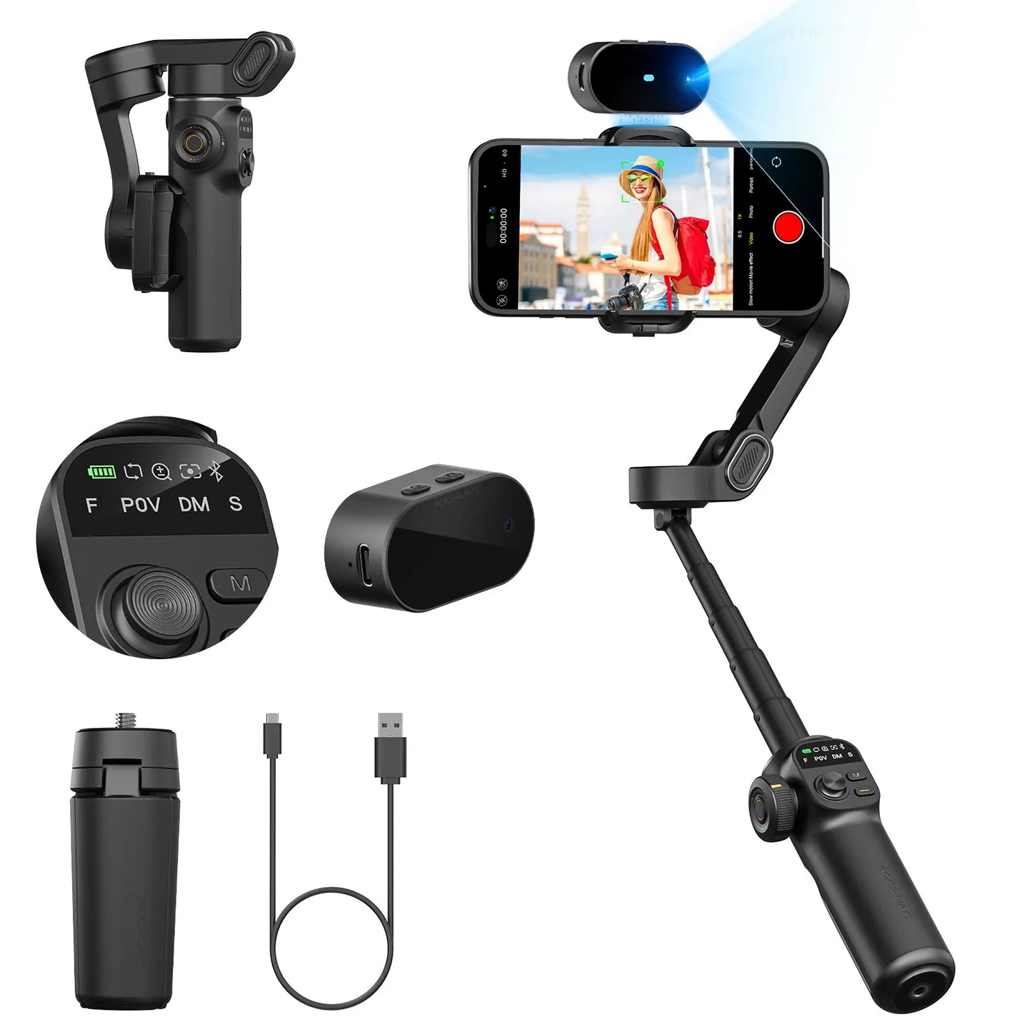 AOCHUAN Smart X2 – 3-Achsen-Smartphone-Gimbal mit ausziehbarem Stativarm und LED-Display.