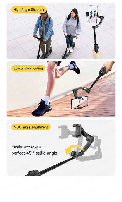 TOKQI M06 KI-Tracking-Gimbal Anti-Schütteln-Stabilisator mit integriertem Teleskopstab und kabellosem Mikrofon für Smartphone-Aufnahmen und Vlogs