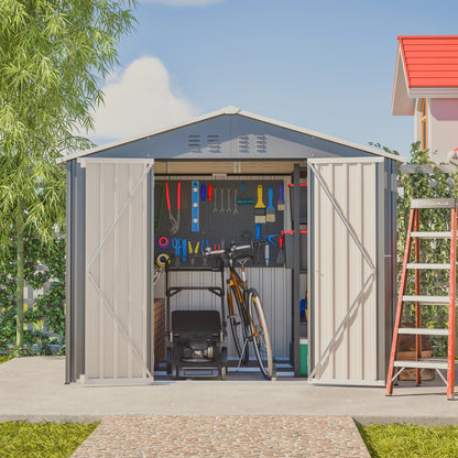 8x6FT Schuppen mit Klapp Tür  Metall  Wasserdichtigkeit: Ideal zur Aufbewahrung von Gartengeräten und Werkzeugen