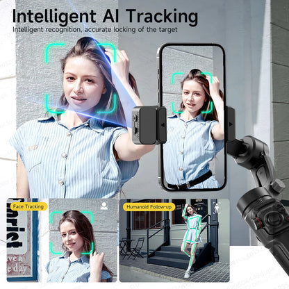 TOKQI M06 KI-Tracking-Gimbal Anti-Schütteln-Stabilisator mit integriertem Teleskopstab und kabellosem Mikrofon für Smartphone-Aufnahmen und Vlogs