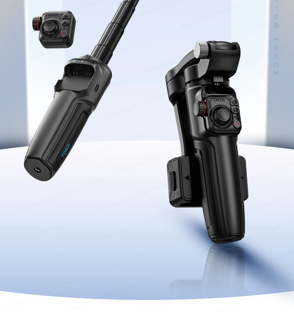 TOKQI M06 KI-Tracking-Gimbal Anti-Schütteln-Stabilisator mit integriertem Teleskopstab und kabellosem Mikrofon für Smartphone-Aufnahmen und Vlogs