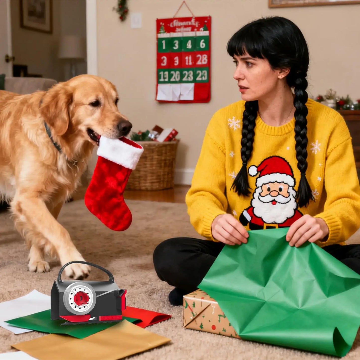 Papierrollenschneider mit Griff - Weihnachtsgeschenkpapier Schneidegerät