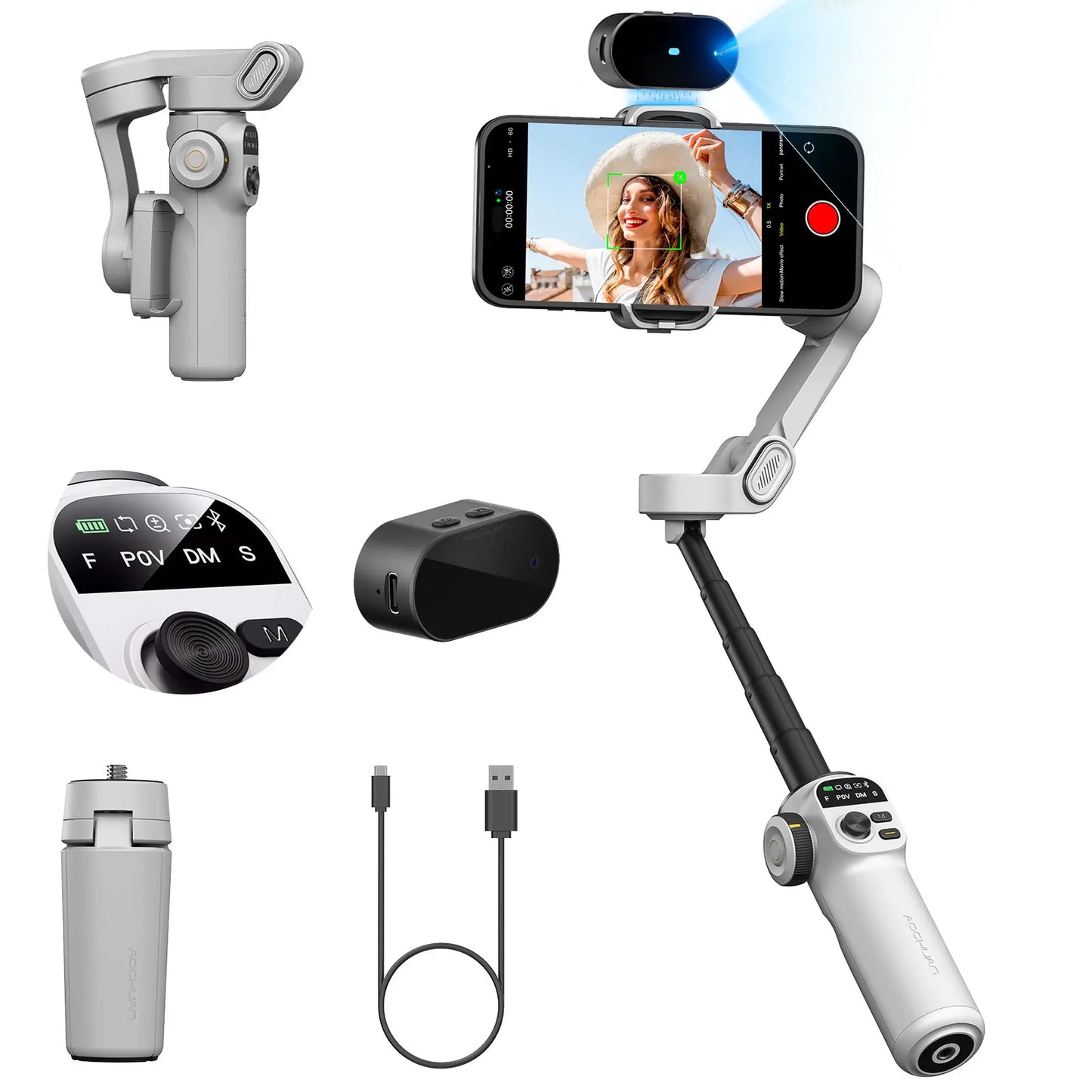 AOCHUAN Smart X2 – 3-Achsen-Smartphone-Gimbal mit ausziehbarem Stativarm und LED-Display.