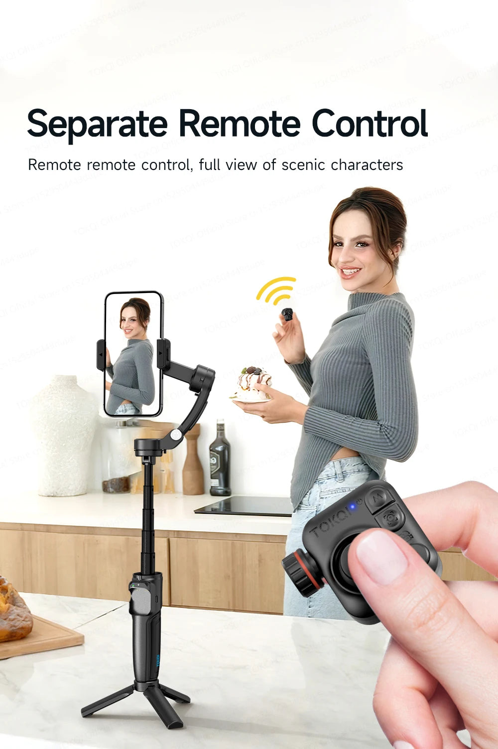 TOKQI M06 KI-Tracking-Gimbal Anti-Schütteln-Stabilisator mit integriertem Teleskopstab und kabellosem Mikrofon für Smartphone-Aufnahmen und Vlogs