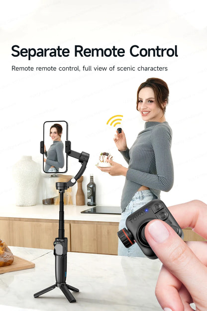 TOKQI M06 KI-Tracking-Gimbal Anti-Schütteln-Stabilisator mit integriertem Teleskopstab und kabellosem Mikrofon für Smartphone-Aufnahmen und Vlogs