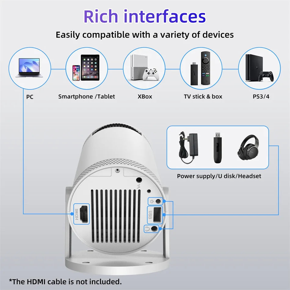 Mini tragbarer Projektor unterstützt 4K 1080P Video Projektor 260ANSI 5G Wifi 180° drehbarer Heimkino-Beamer Smart Outdoor-Projektor