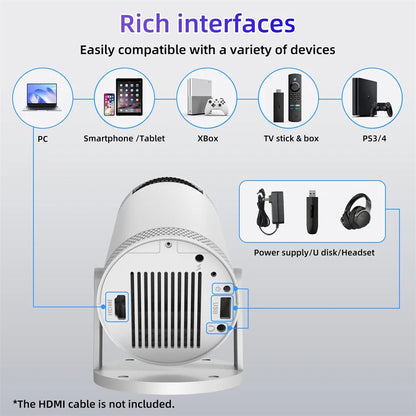 Mini tragbarer Projektor unterstützt 4K 1080P Video Projektor 260ANSI 5G Wifi 180° drehbarer Heimkino-Beamer Smart Outdoor-Projektor