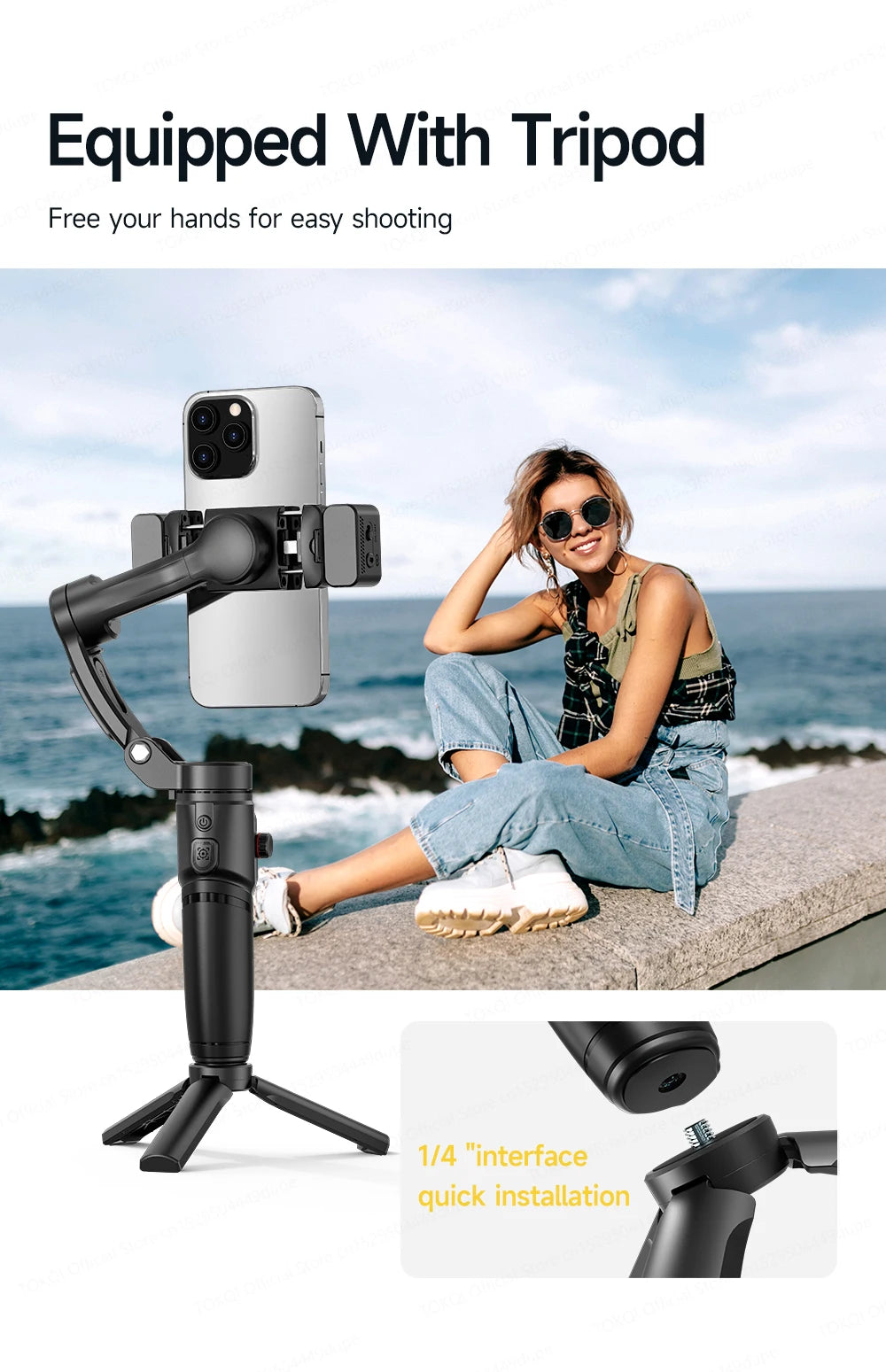 TOKQI M06 KI-Tracking-Gimbal Anti-Schütteln-Stabilisator mit integriertem Teleskopstab und kabellosem Mikrofon für Smartphone-Aufnahmen und Vlogs