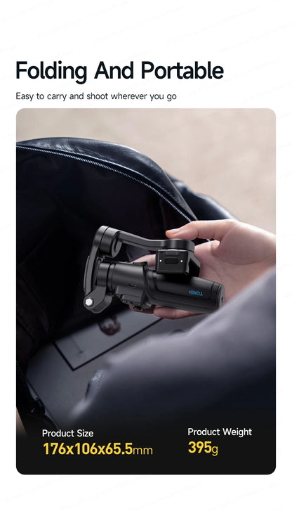 TOKQI M06 KI-Tracking-Gimbal Anti-Schütteln-Stabilisator mit integriertem Teleskopstab und kabellosem Mikrofon für Smartphone-Aufnahmen und Vlogs