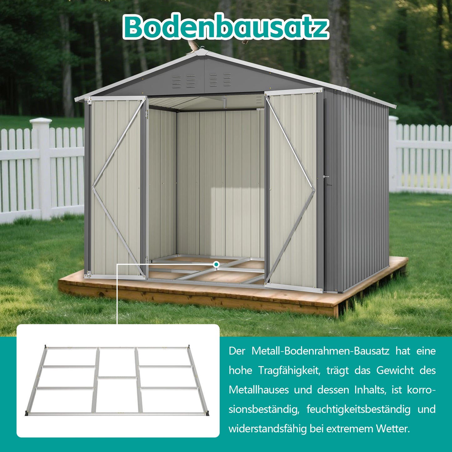 8x6FT Schuppen mit Klapp Tür  Metall  Wasserdichtigkeit: Ideal zur Aufbewahrung von Gartengeräten und Werkzeugen