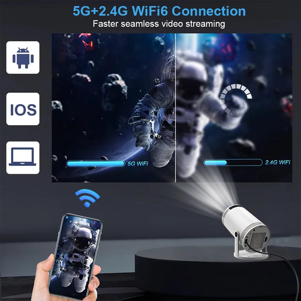 Mini tragbarer Projektor unterstützt 4K 1080P Video Projektor 260ANSI 5G Wifi 180° drehbarer Heimkino-Beamer Smart Outdoor-Projektor