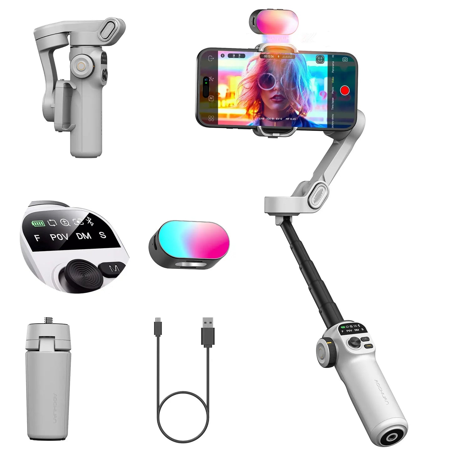 AOCHUAN Smart X2 – 3-Achsen-Smartphone-Gimbal mit ausziehbarem Stativarm und LED-Display.