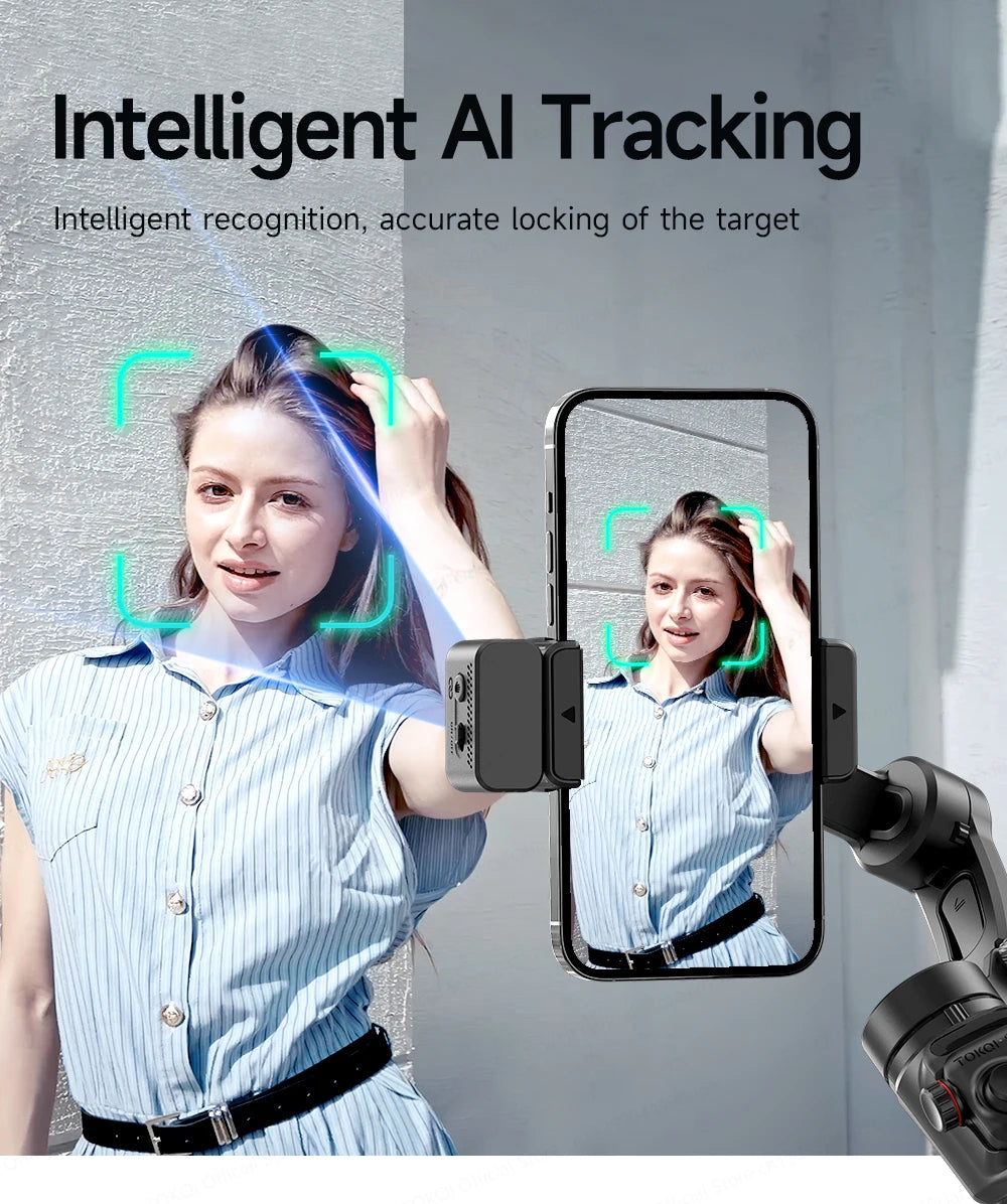 TOKQI M06 KI-Tracking-Gimbal Anti-Schütteln-Stabilisator mit integriertem Teleskopstab und kabellosem Mikrofon für Smartphone-Aufnahmen und Vlogs