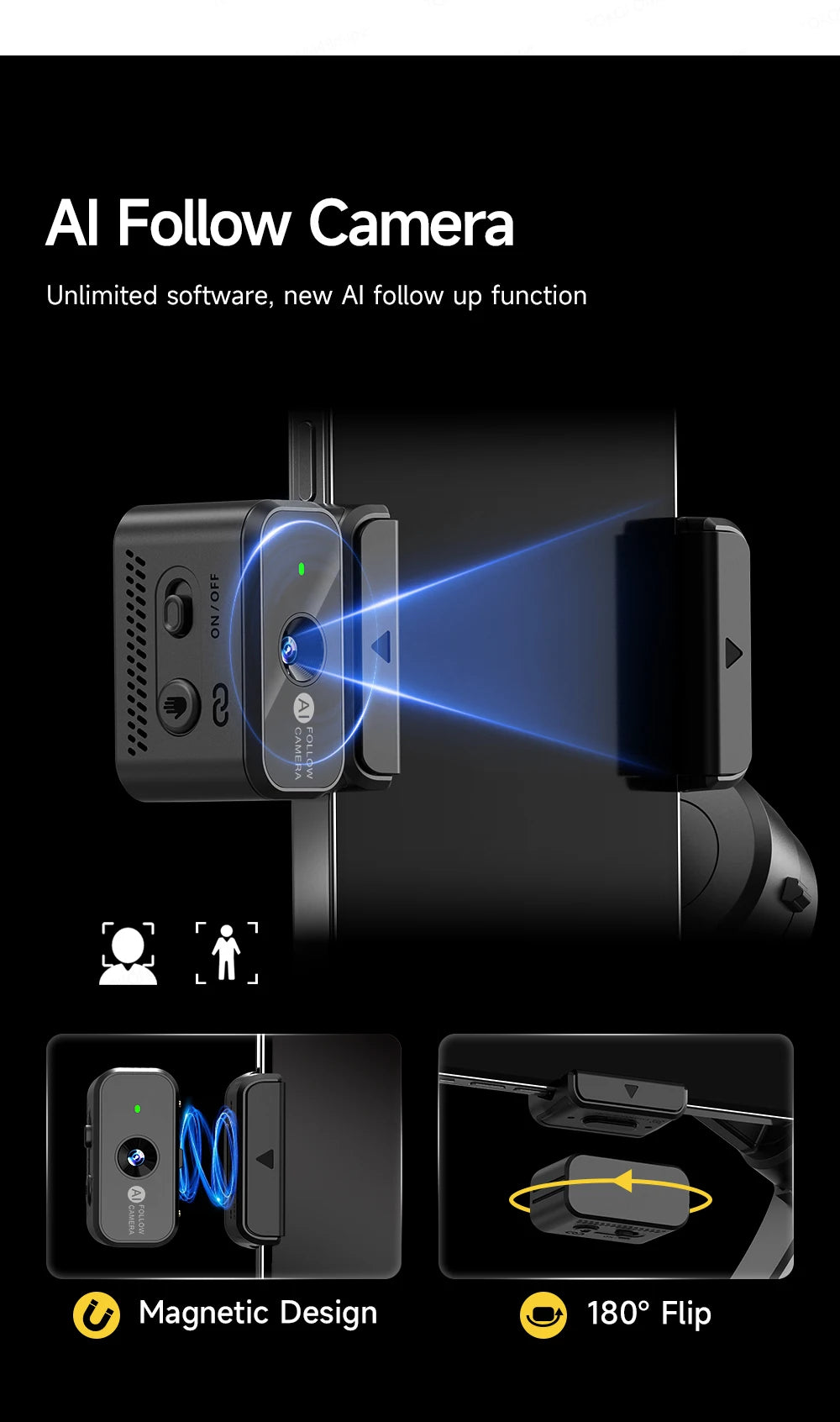 TOKQI M06 KI-Tracking-Gimbal Anti-Schütteln-Stabilisator mit integriertem Teleskopstab und kabellosem Mikrofon für Smartphone-Aufnahmen und Vlogs