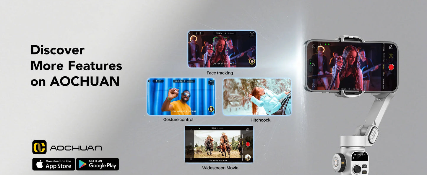 AOCHUAN Smart X2 – 3-Achsen-Smartphone-Gimbal mit ausziehbarem Stativarm und LED-Display.