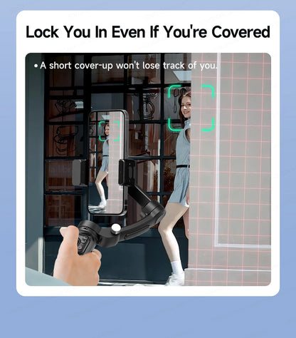 TOKQI M06 KI-Tracking-Gimbal Anti-Schütteln-Stabilisator mit integriertem Teleskopstab und kabellosem Mikrofon für Smartphone-Aufnahmen und Vlogs